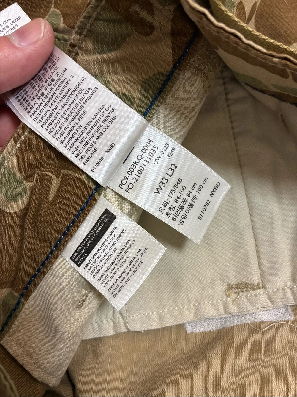 Levi’s frogskin Camouflage  military Cargo Pants in Olive & Brown W33 32L